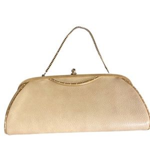 VINTAGE IRIS Cream with Taupe accents Evening Clutch/ Handbag